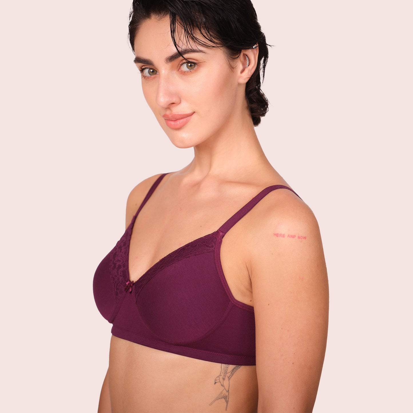 Munns & Mars Womens Cotton Lightly Padded Lace T-Shirt Bra