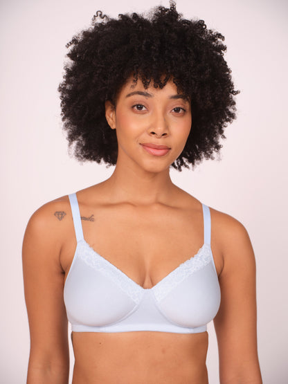 Munns & Mars Pack of 2 Cotton Lightly Padded T-Shirt Bra Sky Blue and Black