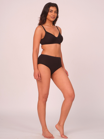 Munns & Mars Lingeries Set- T-shirt Bra (Black) & Full Coverage Panty (Black)