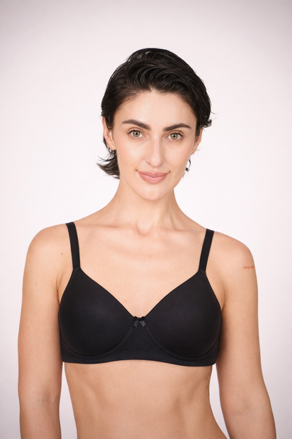 Munns & Mars Pack of 2 Cotton Lightly Padded T-Shirt Bra Beige and Black
