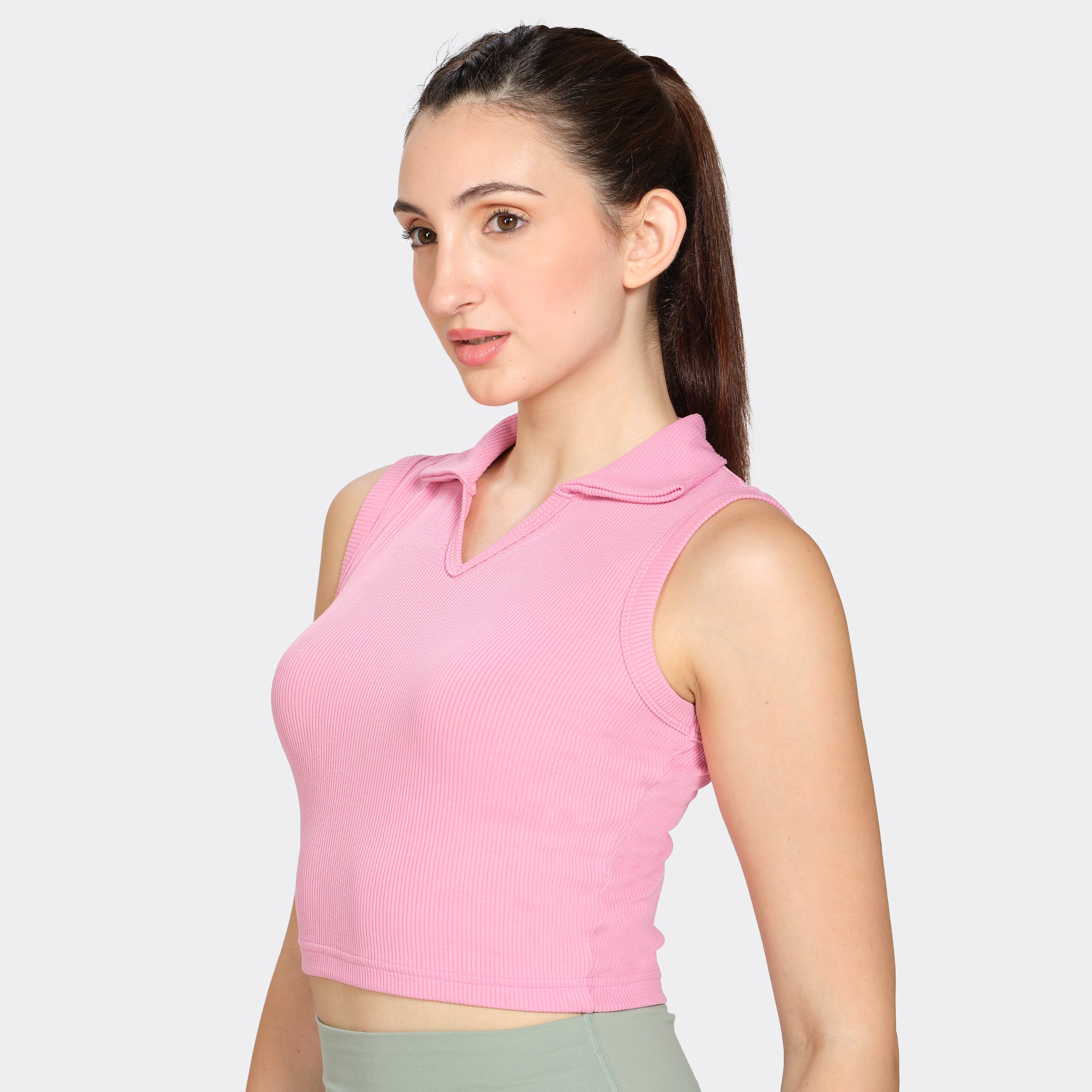 Munns & Mars Womens Casual Wear Ribbed Polo Tank Top
