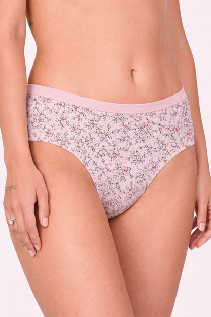 Mid Waist Hipster Panty With Outer Elastic Bundle Of 3 (Printed: Pink|Brown|Peach)