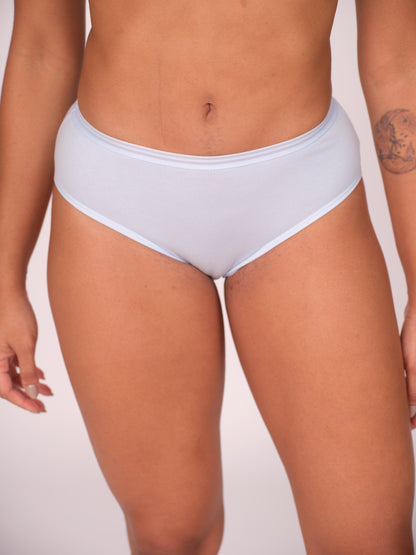 Mid Waist Hipster Panty Bundle  With Outer Elastic - ( Sky Blue, Beige & Baby Pink )