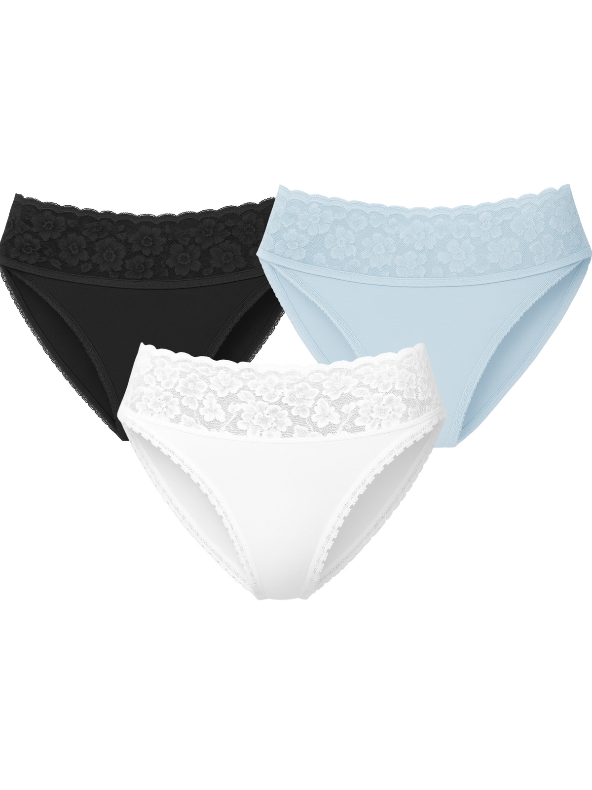 Mid Waist Bikini Bundle Of 3 - (Black, Sky Blue White)