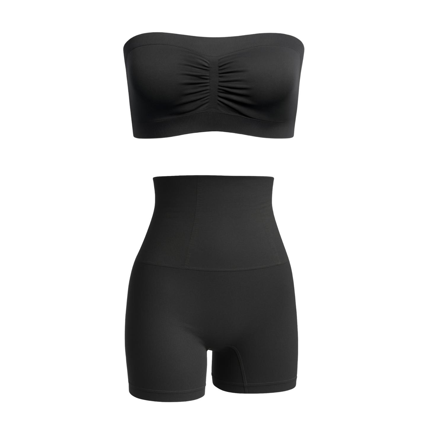 Munns & Mars Bundle of Seamless Non-Padded Tube Bra-Black And Tummy & Thigh Short-Black