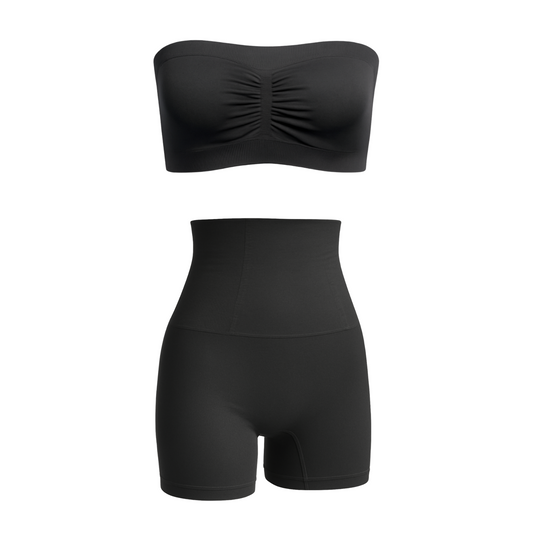 Munns & Mars Bundle of Seamless Non-Padded Tube Bra-Black And Tummy & Thigh Short-Black