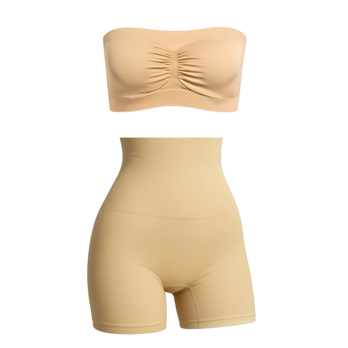 Munns & Mars Bundle of Seamless Non-Padded Tube Bra-Beige And Tummy & Thigh Shorts-Beige