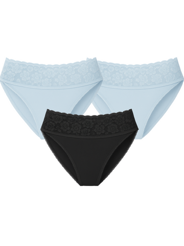 Mid Waist Bikini Bundle Of 3 - (Black, 2 Sky Blue)