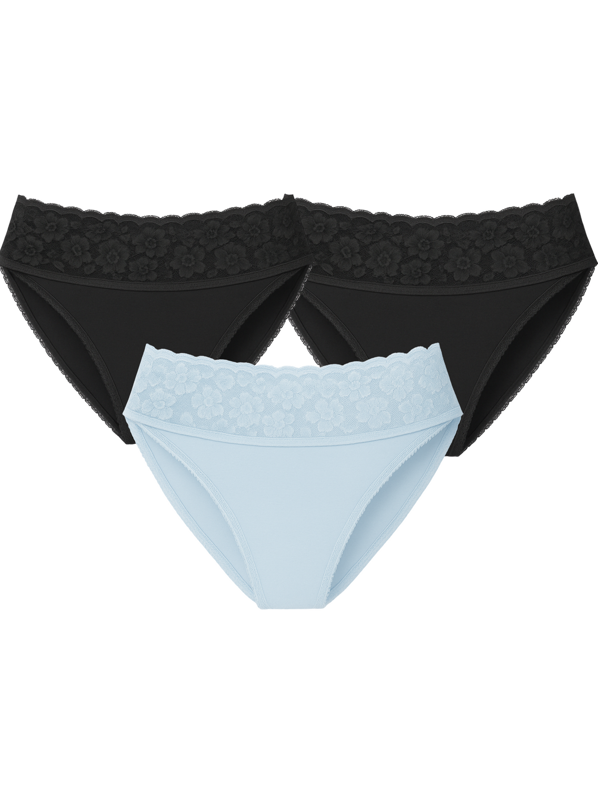 Mid Waist Bikini Bundle Of 3 - (2 Black,  Sky Blue)