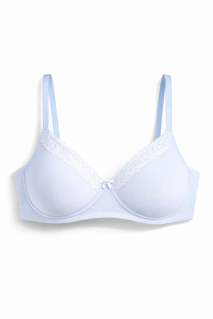 Munns & Mars Pack of 2 Cotton Lightly Padded T-Shirt Bra Sky Blue and Black