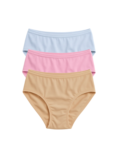 Mid Waist Hipster Panty Bundle  With Outer Elastic - ( Sky Blue, Beige & Baby Pink )