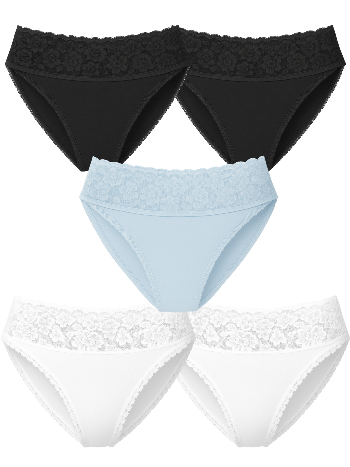 Mid Waist Bikini Bundle Of 5 - (2 Black, Sky Blue, & 2 White)