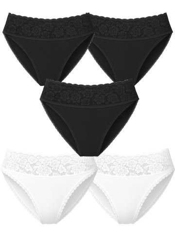 Mid Waist Bikini Bundle Of 5 - (3 Black & 2 White)
