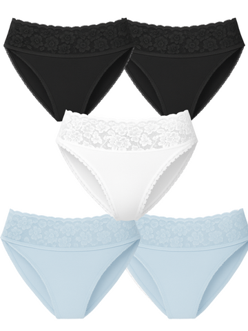 Mid Waist Bikini Bundle Of 5 - (2 Black, 2 Sky Blue & White)