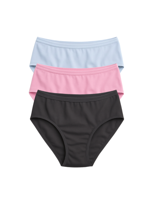 Mid Waist Hipster Panty With Outer Elastic Bundle Of 3 - ( Black, Sky Blue, & Baby Pink)