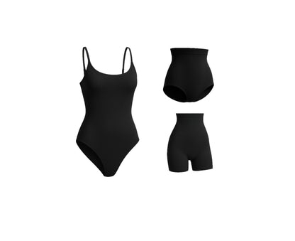 Munns & Mars Bundle of Bodysuit-Black And Tummy Tucker Panty-Black And Tummy & Thigh Short-Black