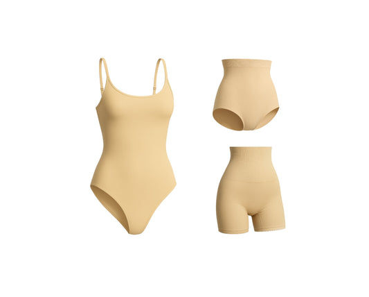 Munns & Mars Bundle Bodysuit-Beige And Tummy Tucker Panty-Beige And Tummy & Thigh Short-Beige