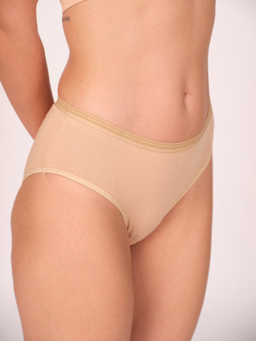 Mid Waist Hipster Panty With Outer Elastic Bundle Of 5 - (Baby Pink, Sky Blue, Ash Grey, Black & Beige)