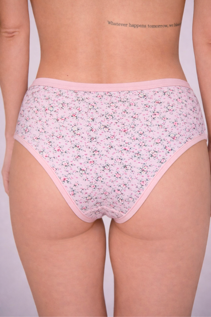 Mid Waist Hipster Panty With Outer Elastic Bundle Of 3 (Printed: Pink|Brown|Peach)