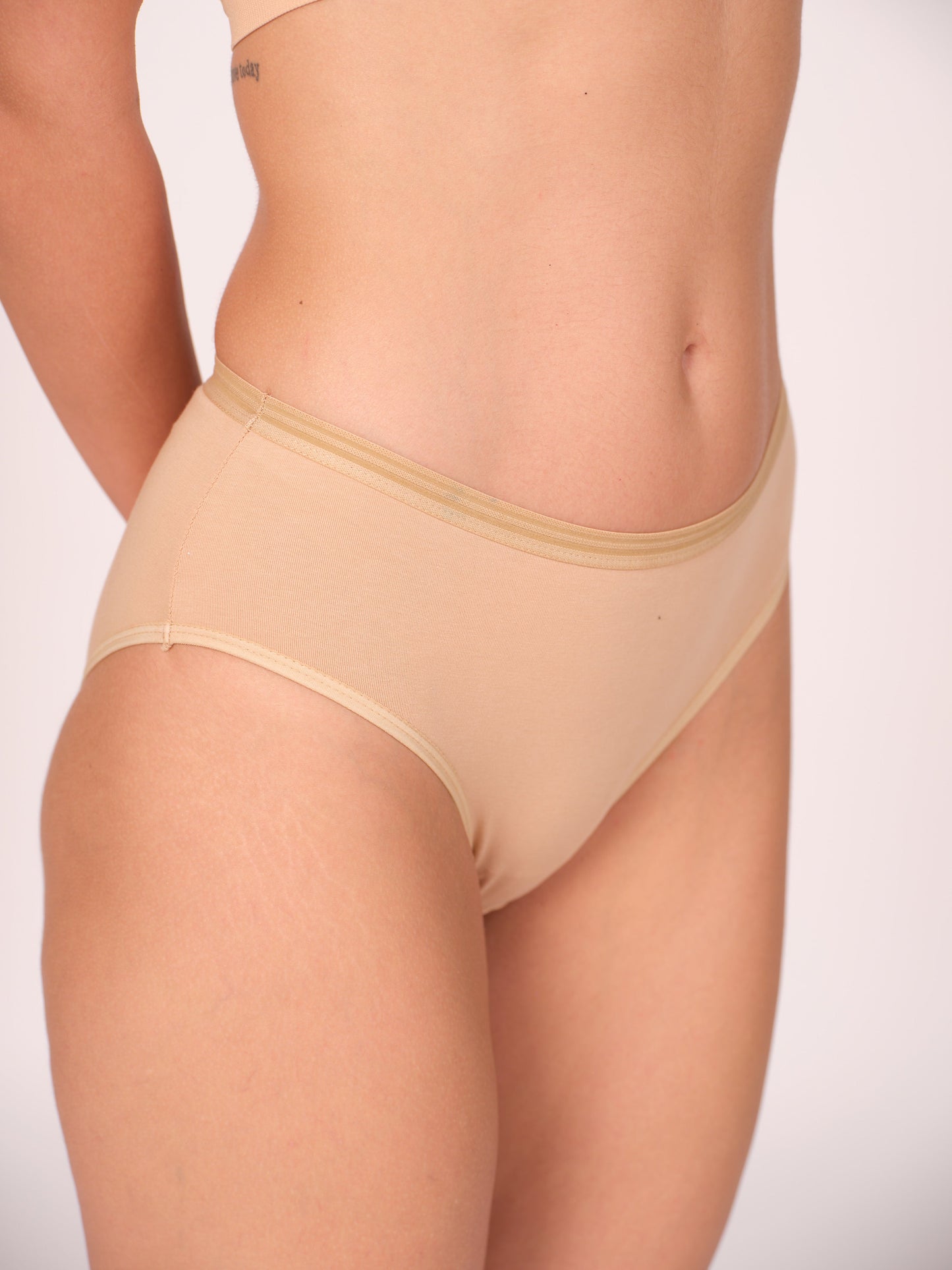 Mid Waist Hipster Panty With Outer Elastic Bundle Of 5 - ( Baby Pink, Sky Blue, 2 Black & Beige) (Copy)