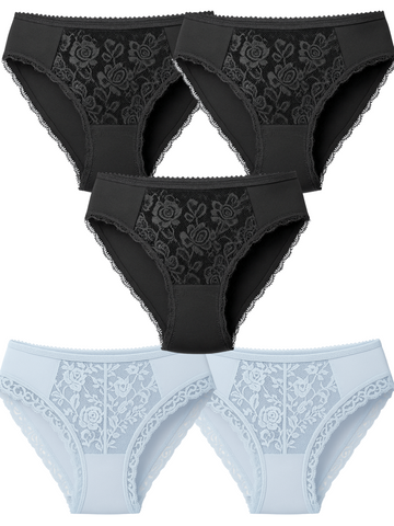 Low Waist Bikini Bundle Of 5 - ( 3 Black, 2 Sky Blue )