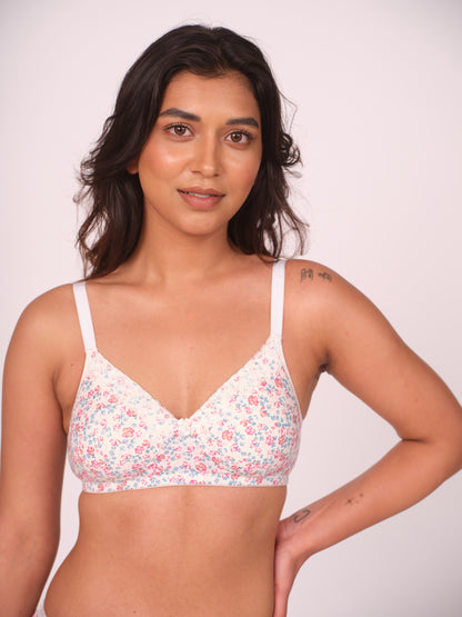 Munns & Mars Pack of 2 Cotton Lightly Padded T-Shirt Bra with lace Printed White and Black