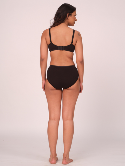 Munns & Mars Lingeries Set- T-shirt Bra (Black) & Full Coverage Panty (Black)