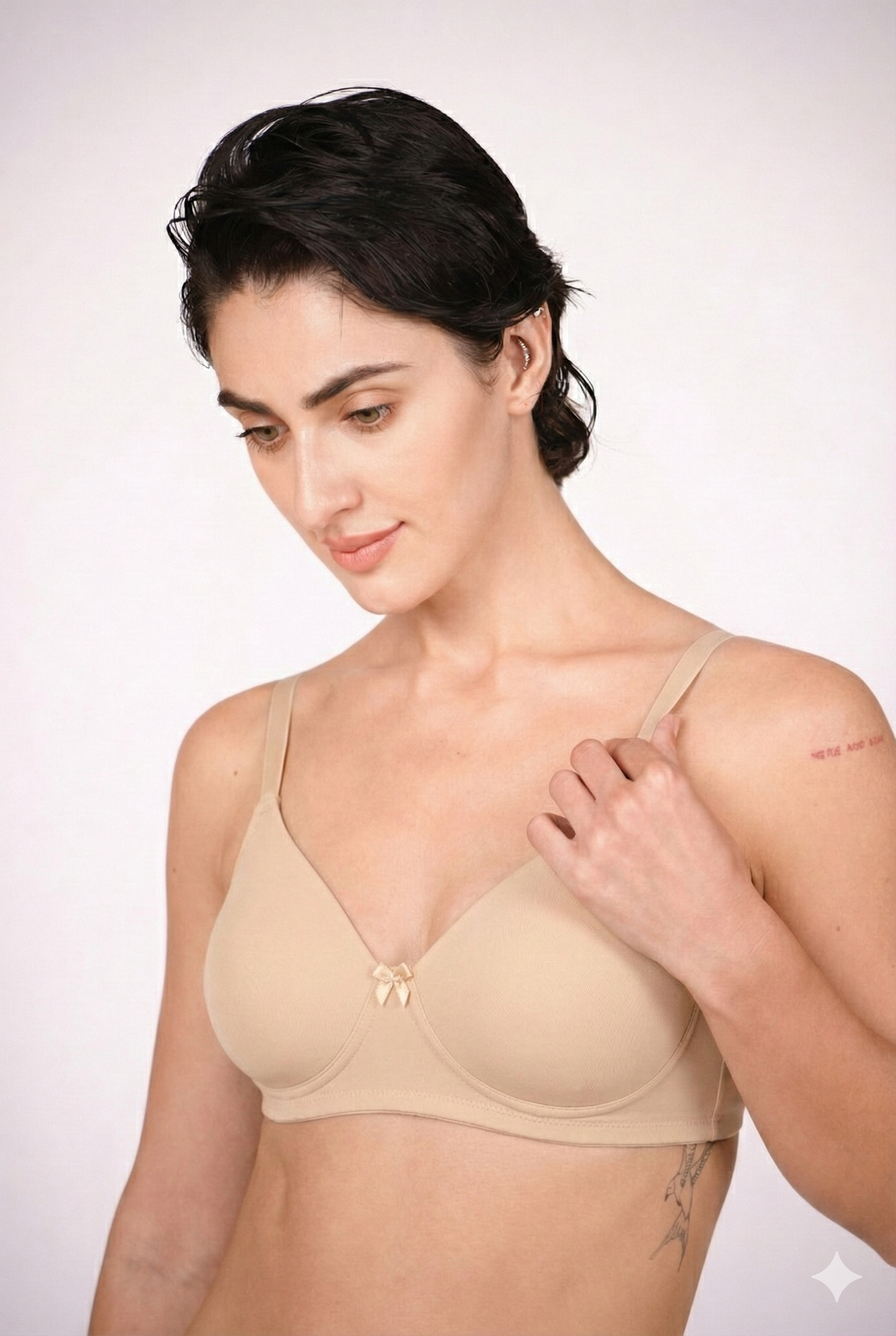 Munns & Mars Pack of 2 Cotton Lightly Padded T-Shirt Bra Beige and Black