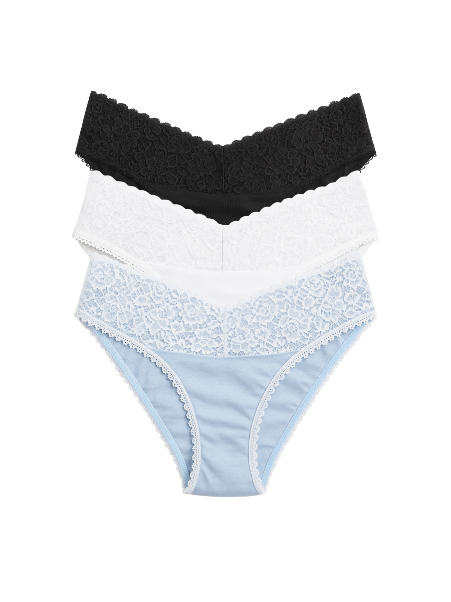 Mid Waist Bikini Bundle Of 3 - (Black, Sky Blue White)