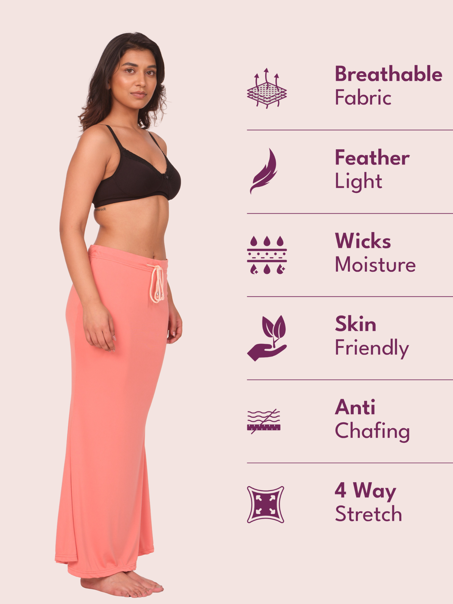 Munns & Mars Saree Shapewear Polyester Fish Cut - Peach