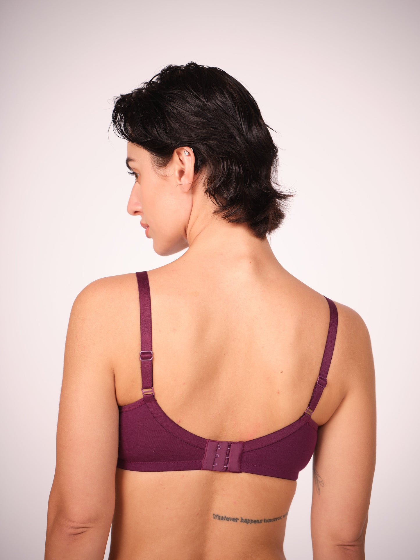 Munns & Mars Pack of 2 Cotton Lightly Padded T-Shirt Bra Dark Purple and Black