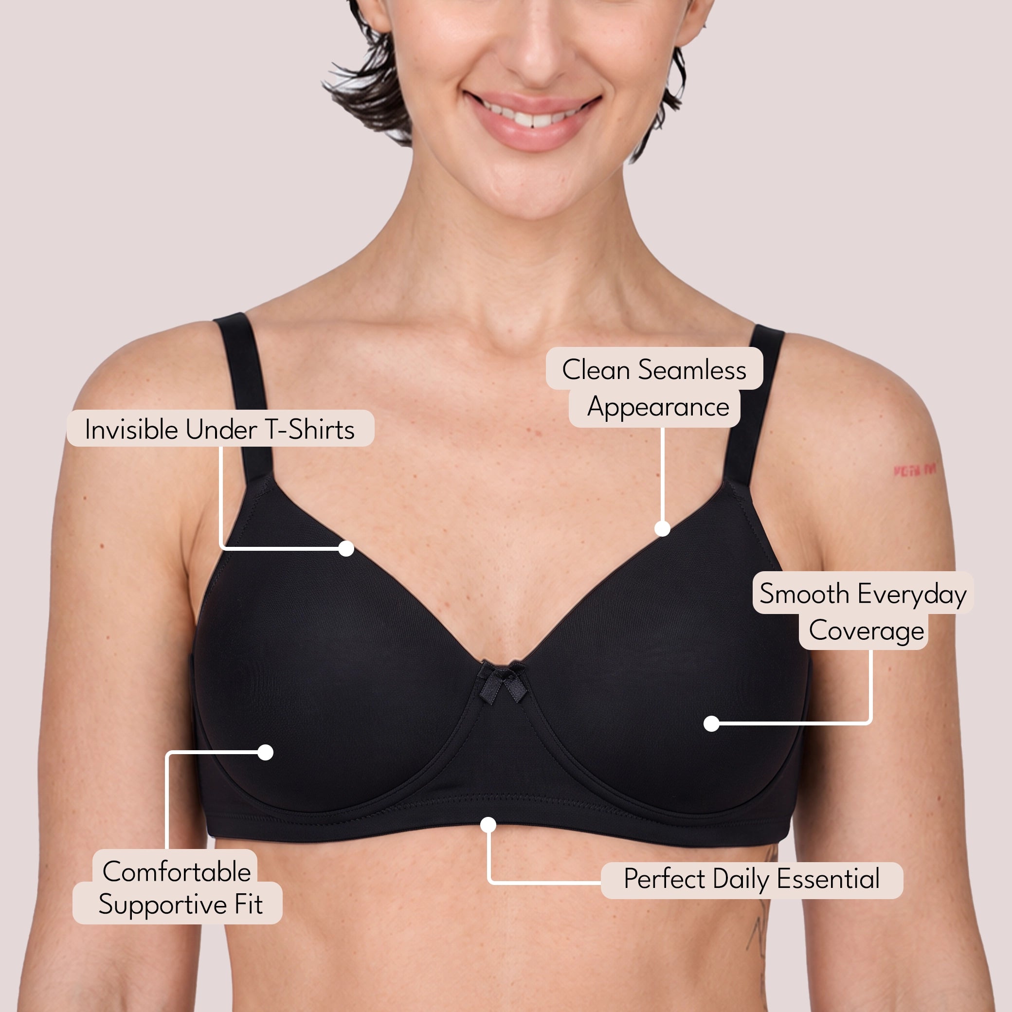 Munns & Mars Womens Cotton Lightly Padded Plain T-Shirt Bra