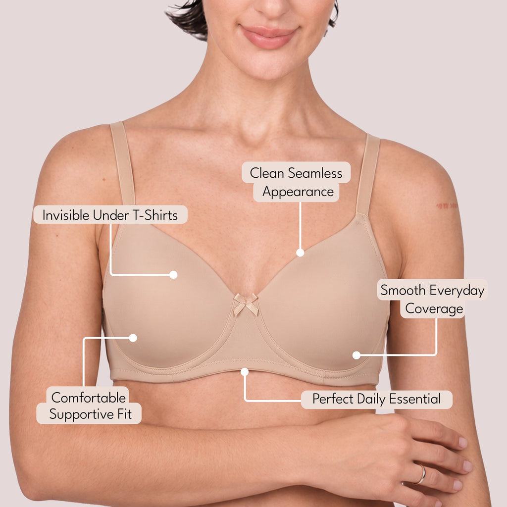 Munns & Mars Womens Cotton Lightly Padded T-Shirt Bra Plain and with Lace -  Pack of 2