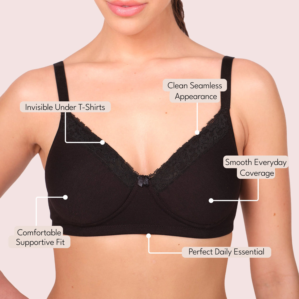 Munns & Mars Womens Cotton Lightly Padded Lace T-Shirt Bra