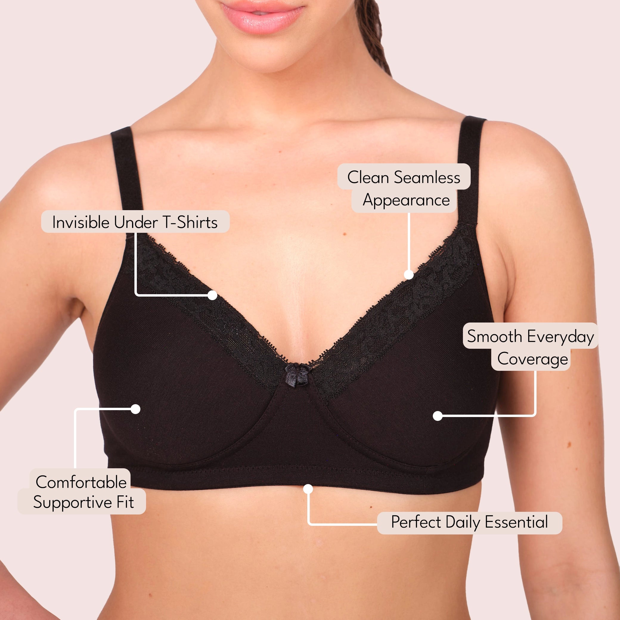Munns & Mars Womens Cotton Lightly Padded Lace T-Shirt Bra