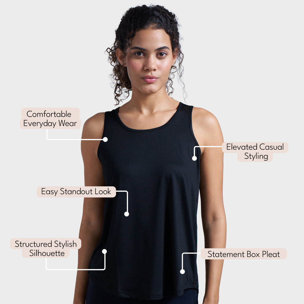 Munns & Mars Womens Activewear Boxpleated Tank Top for Women