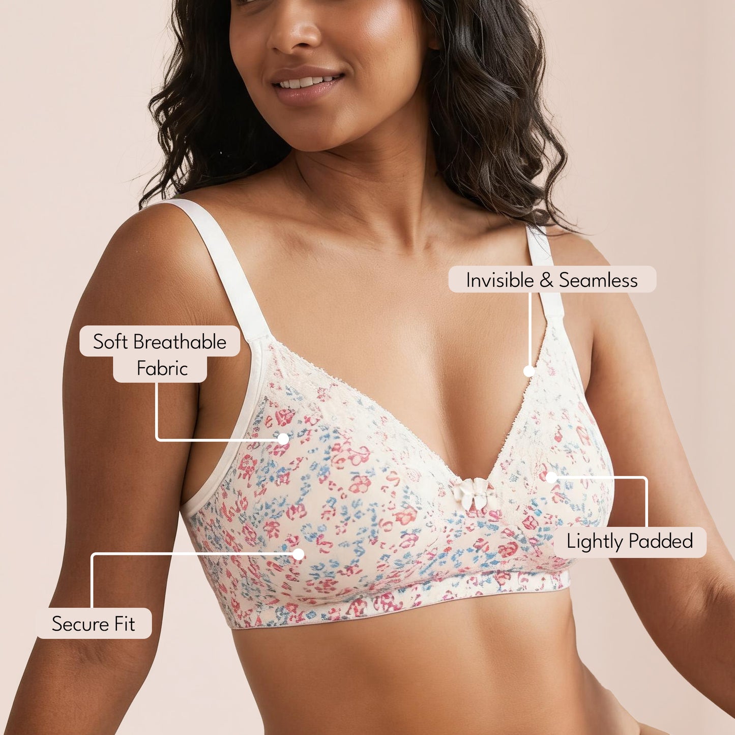 Munns & Mars Womens Cotton Lightly Padded Lace T-Shirt Bra