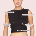 Black high-neck active tank top, on model — Munns & Mars