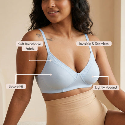 Munns & Mars Womens Cotton Lightly Padded Lace T-Shirt Bra