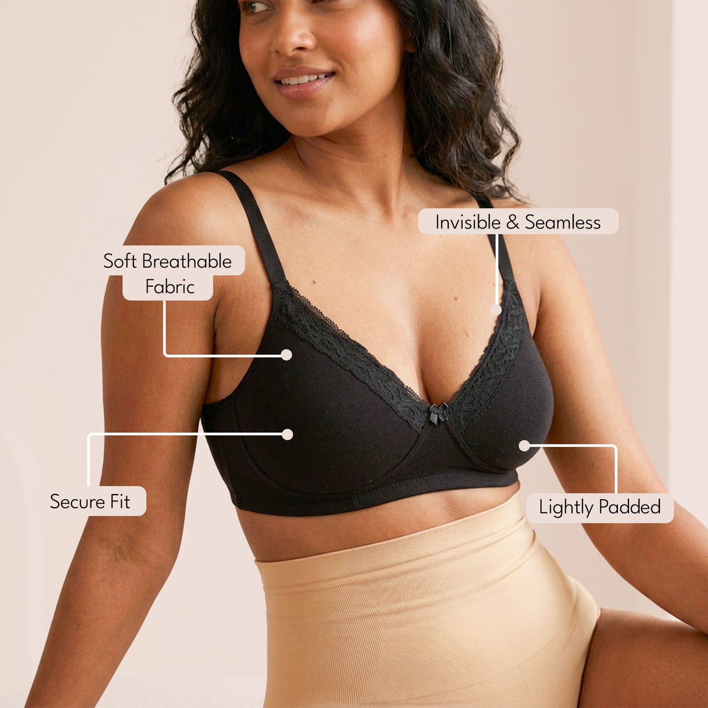 Munns & Mars Womens Cotton Lightly Padded Lace T-Shirt Bra