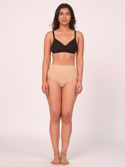 Munns & Mars Lingeries Set- T-shirt Bra (Black) & Full Coverage Panty (Beige)