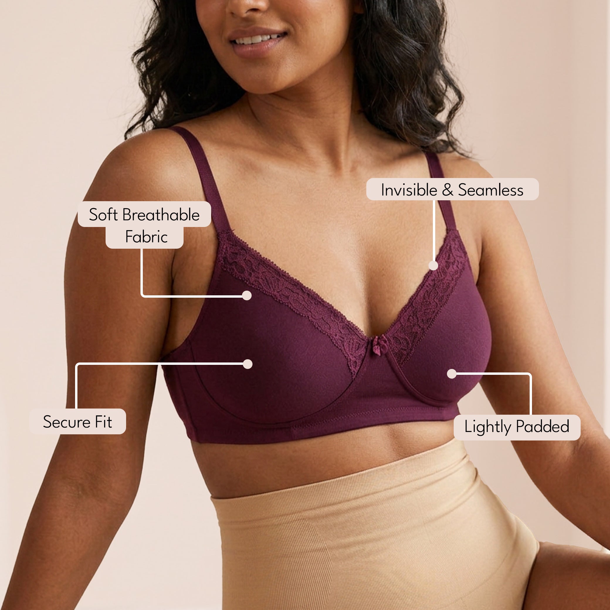 Munns & Mars Lingeries Set- T-shirt Bra & Mid Waist Hipster Panty with Outer Elastic