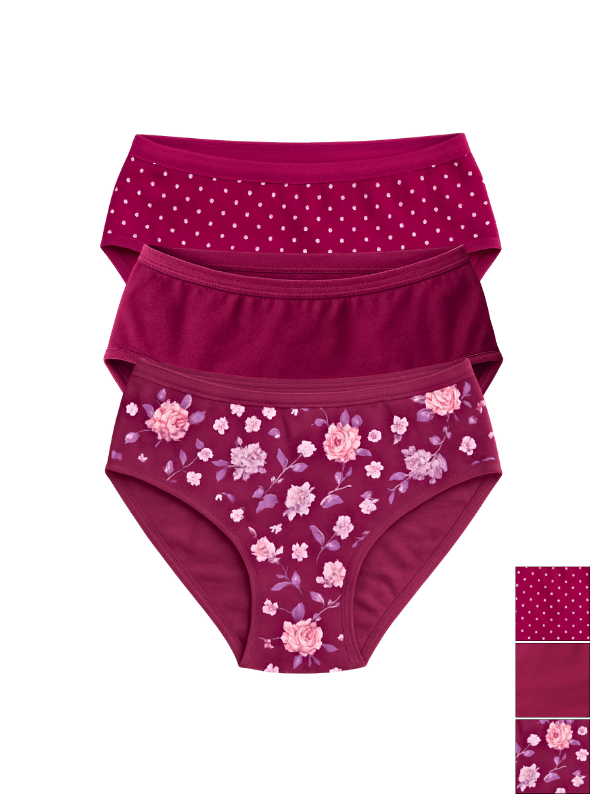 Munns & Mars Womens Cotton Printed Mid Waist Hipster Panty Pack of 3