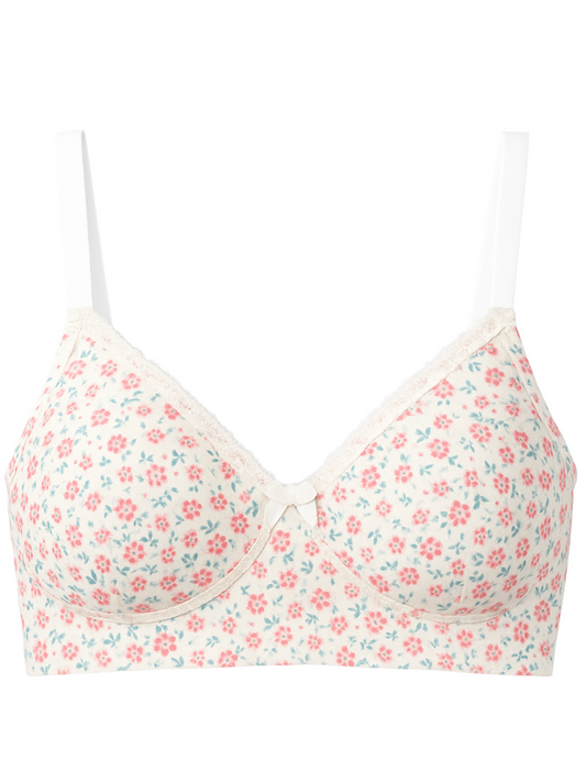 Lightly Padded T-Shirt Bra Floral Print - White