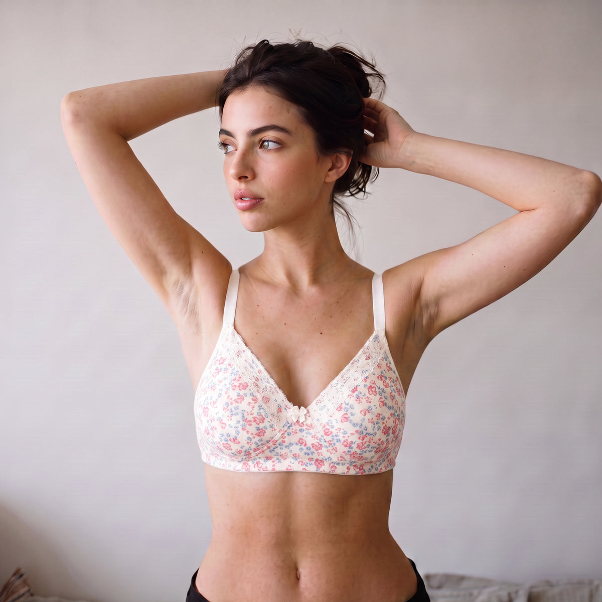 Cotton Lightly Padded T-Shirt Bra Plain and with Lace - Pack of 2