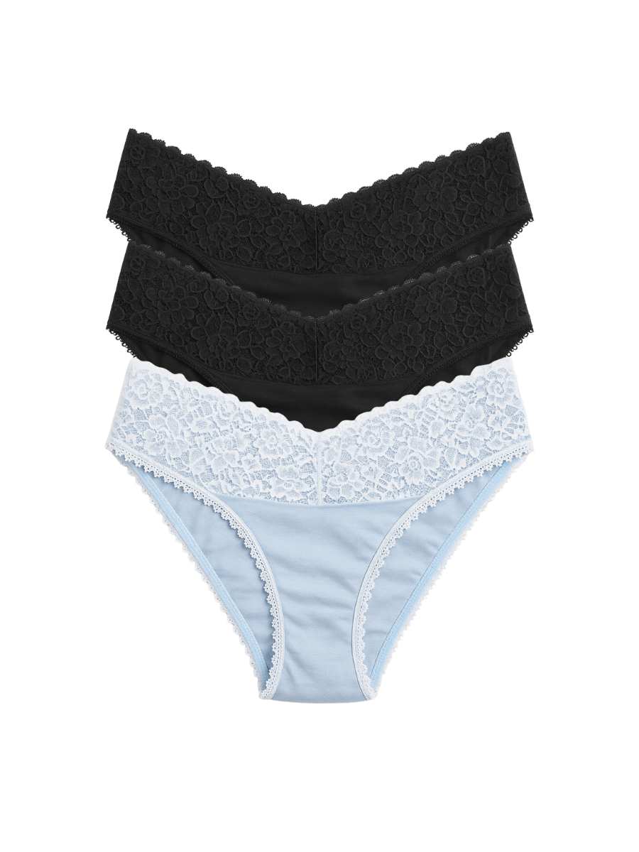 Mid Waist Bikini Bundle Of 3 - (2 Black,  Sky Blue)