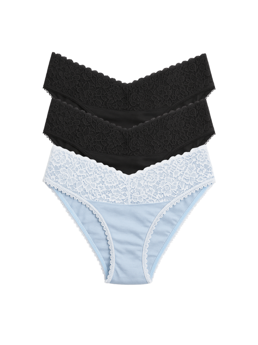 Mid Waist Bikini Bundle Of 3 - (2 Black,  Sky Blue)