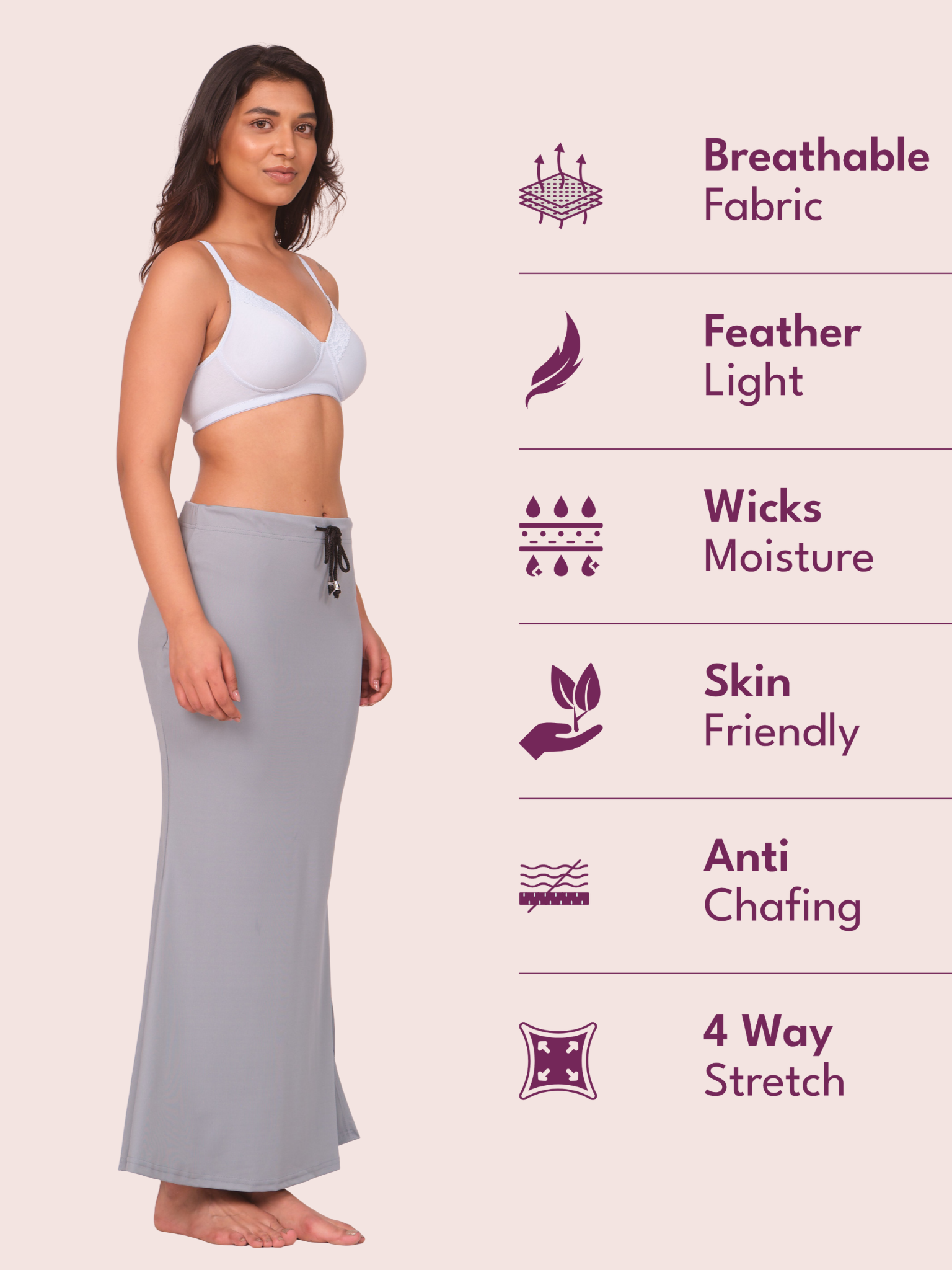 Munns & Mars Saree Shapewear Polyester Fish Cut - Grey