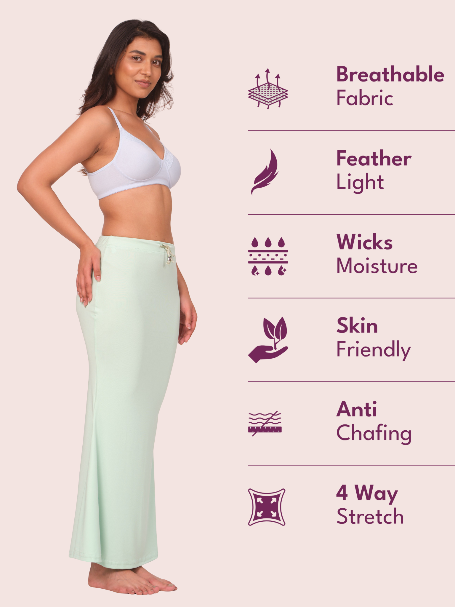Munns & Mars Saree Shapewear Polyester Fish Cut - Mint Green
