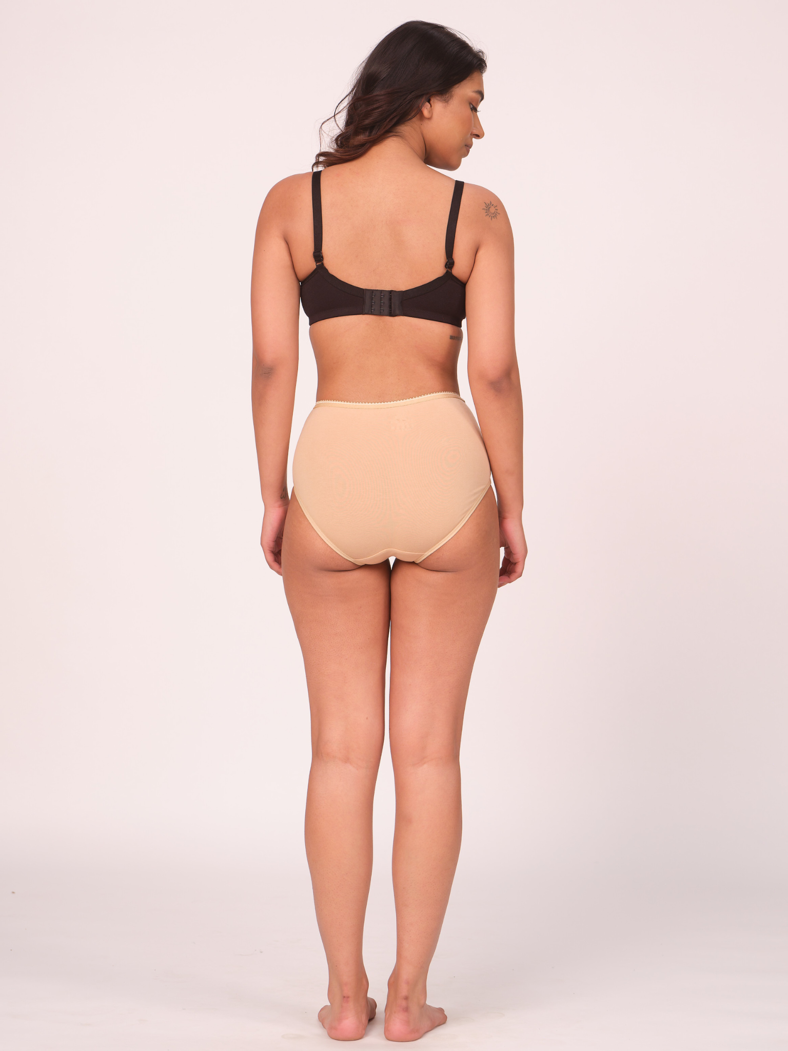 Munns & Mars Lingeries Set- T-shirt Bra (Black) & Full Coverage Panty (Beige)
